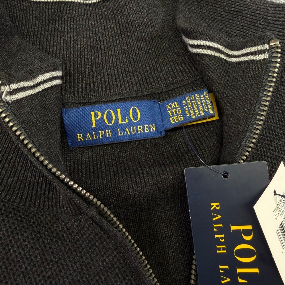 NEW Polo Ralph Lauren Quarter Zip Pullover Mens XXL Grey Cotton Textured Knit - Picture 6 of 11